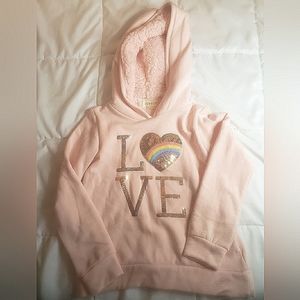 Girls Pink Sequin Love Hoodie Size 6